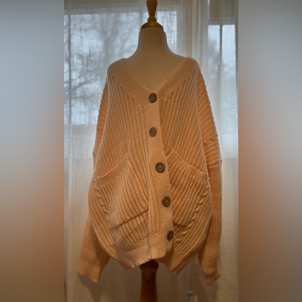 ROMWE Kawaii Drop Shoulder Patch Pocket Cardigan